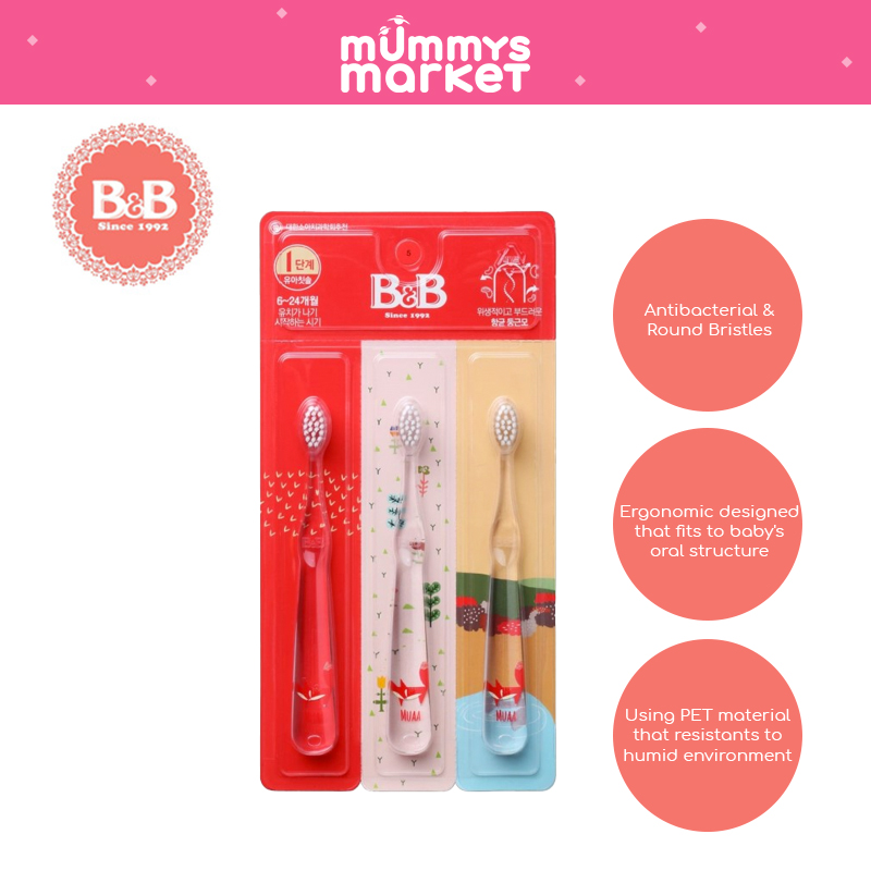B&B Muaa Toothbrush for Toddler 3pcs - Step 1 (4-24 Month)
